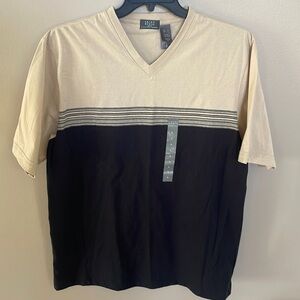 Crazy horse Claiborne Company men’s V color block T shirt mid stripe blk tan Lrg